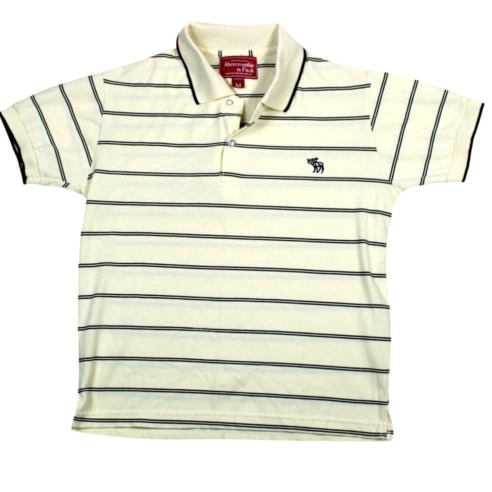 Abercrombie Fitch Polo Mens Medium Y2K Frat Boy Preppy Striped Shirt Surf Logo